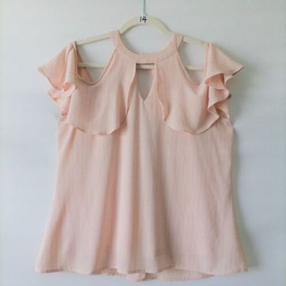 Candie's Womens Light Pink Cold Shoulder Ruffle Halter Blouse Top Size L - Picture 1 of 8